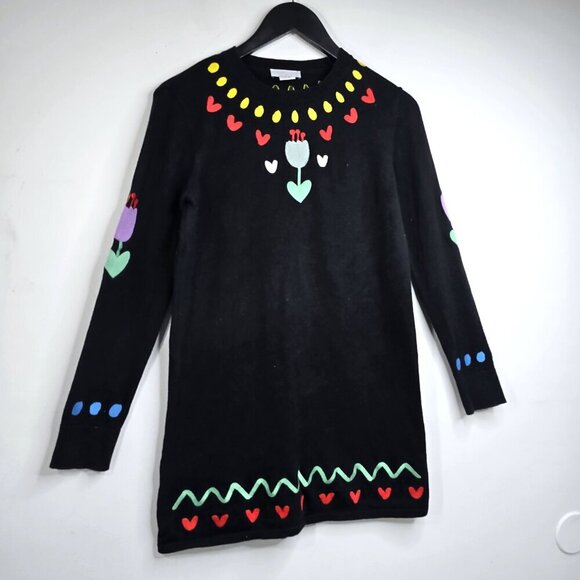 Stella McCartney Black Embroidered Tulip Sweatshirt Tunic Wool Blend Dress - Picture 3 of 9